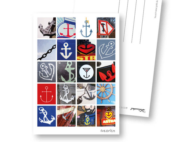 Anker-Postkarte Ankerfest maritime Postkarte mit Ankern Frau Schnobel Grafik Hochkantkarten