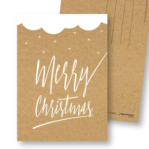 Merry Christmas C schlichte Weihnachts-Postkarte Kraftpapier Optik Frau Schnobel Grafik Hochkantkarten