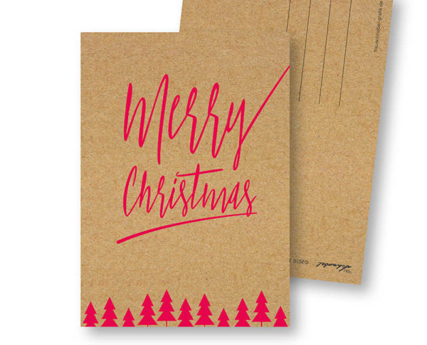 Merry Christmas D Design-Weihnachts-Postkarte Kraftpapier Optik Frau Schnobel Grafik Hochkantkarten