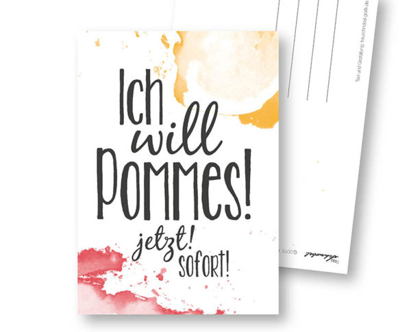 Pommes lustige Postkarte Frau Schnobel Grafik Hochkantkarten