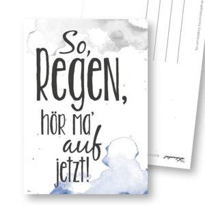 Regen lustige Postkarte Frau Schnobel Grafik Hochkantkarten