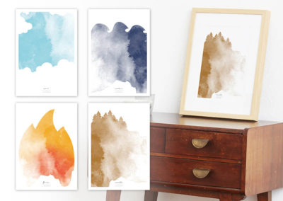 FOUR Elements Earth Aquarell A4 vier Elemente Poster Earth alle Set