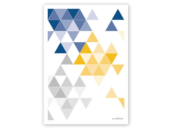 geometrisches Poster minimalistisches Poster Dreiecke Martinesk blau gelb grau A4 Titel