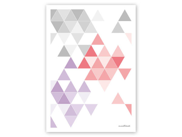 geometrisches Poster minimalistisches Poster Dreiecke Martinesk rot lila grau A4 Seite Zoom