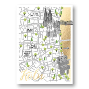 CityProducts Stadt Postkarte Köln Straßenkarte Goldfolie
