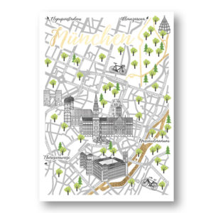 CityProducts Stadt Postkarte München Straßenkarte Goldfolie